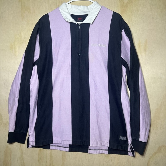 Levi's Men’s Striped Long Sleeve Half-Zip Shirt - Black and Purple Size Large - Picture 1 of 11